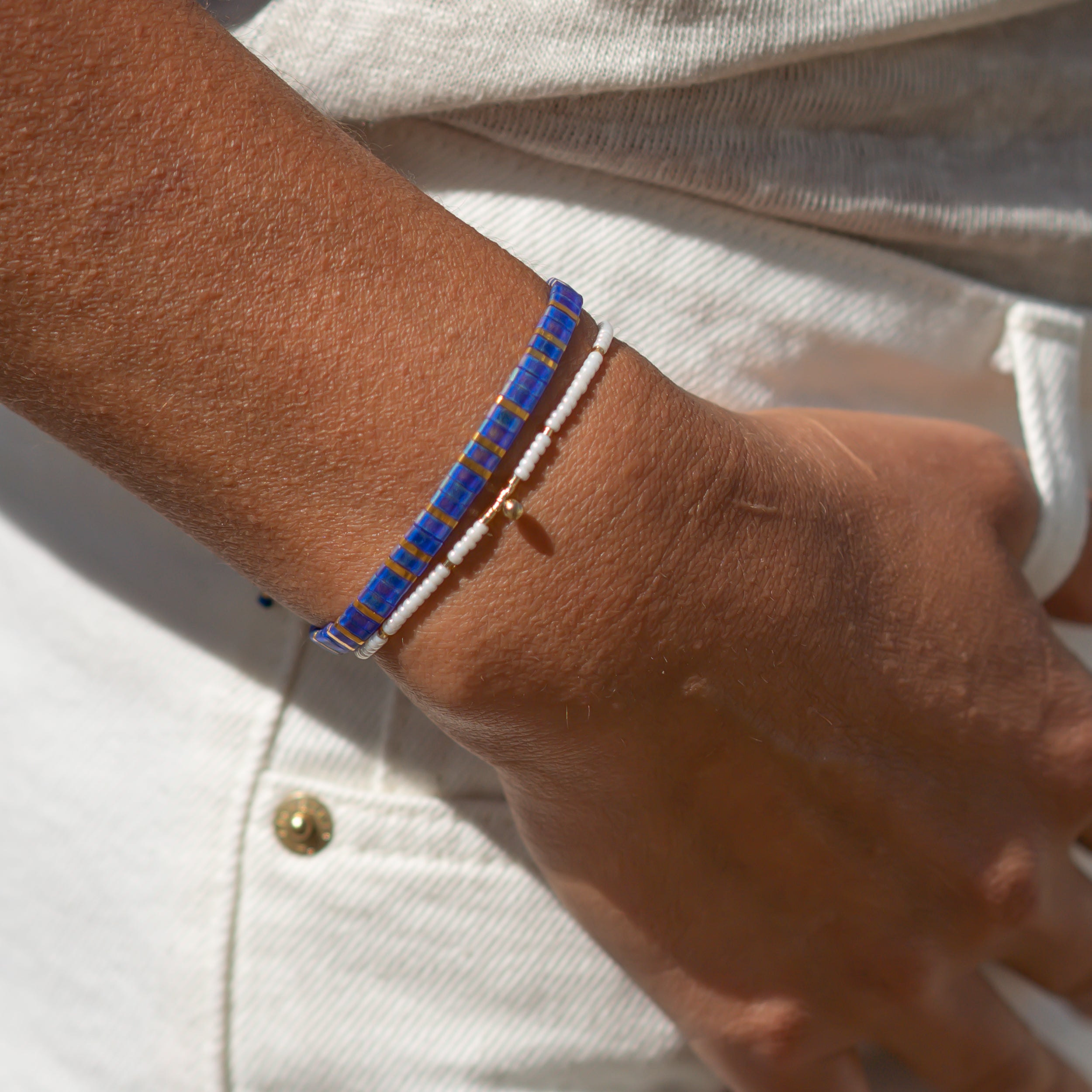 perlenarmbänder set blau weiss