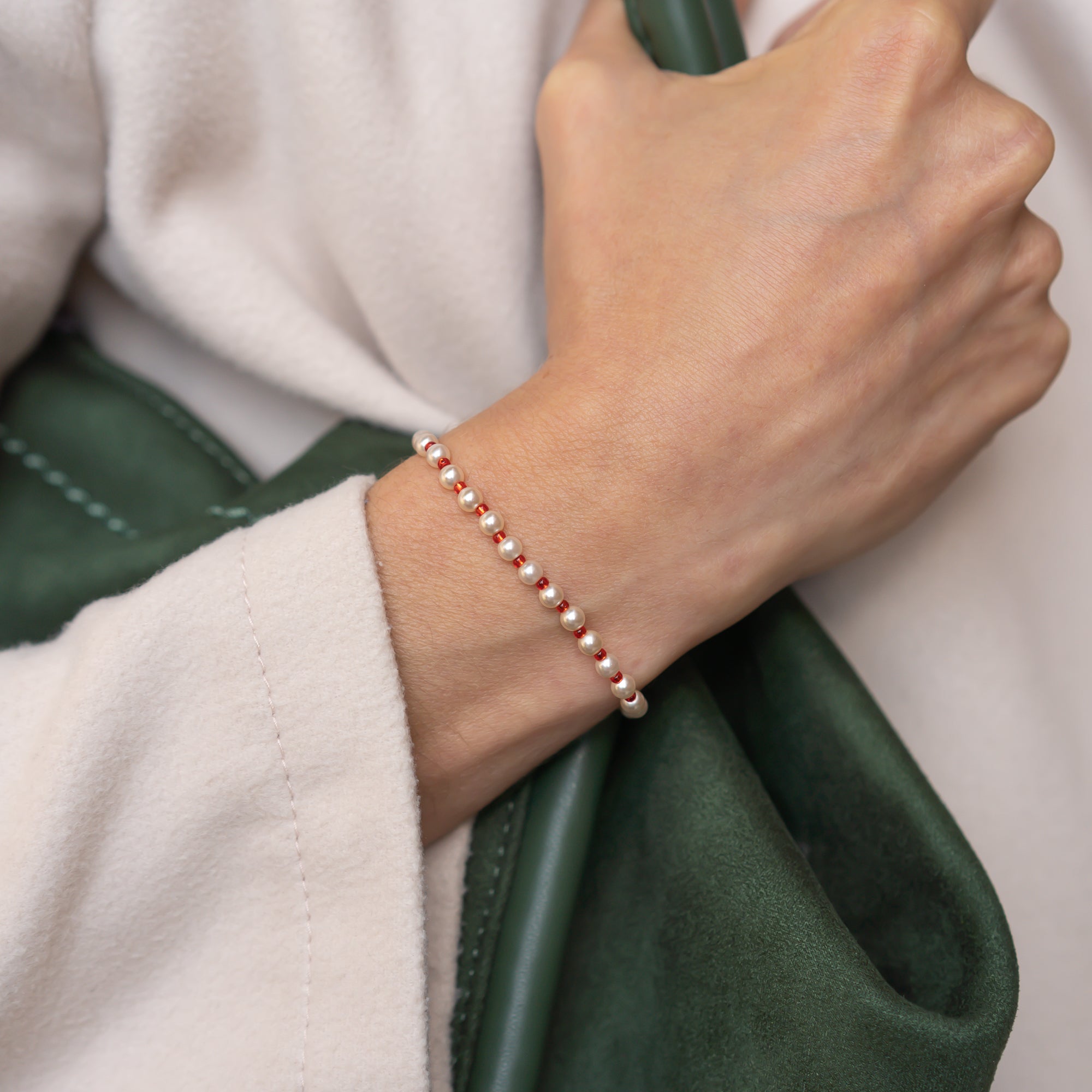 Damen Perlenarmband rot