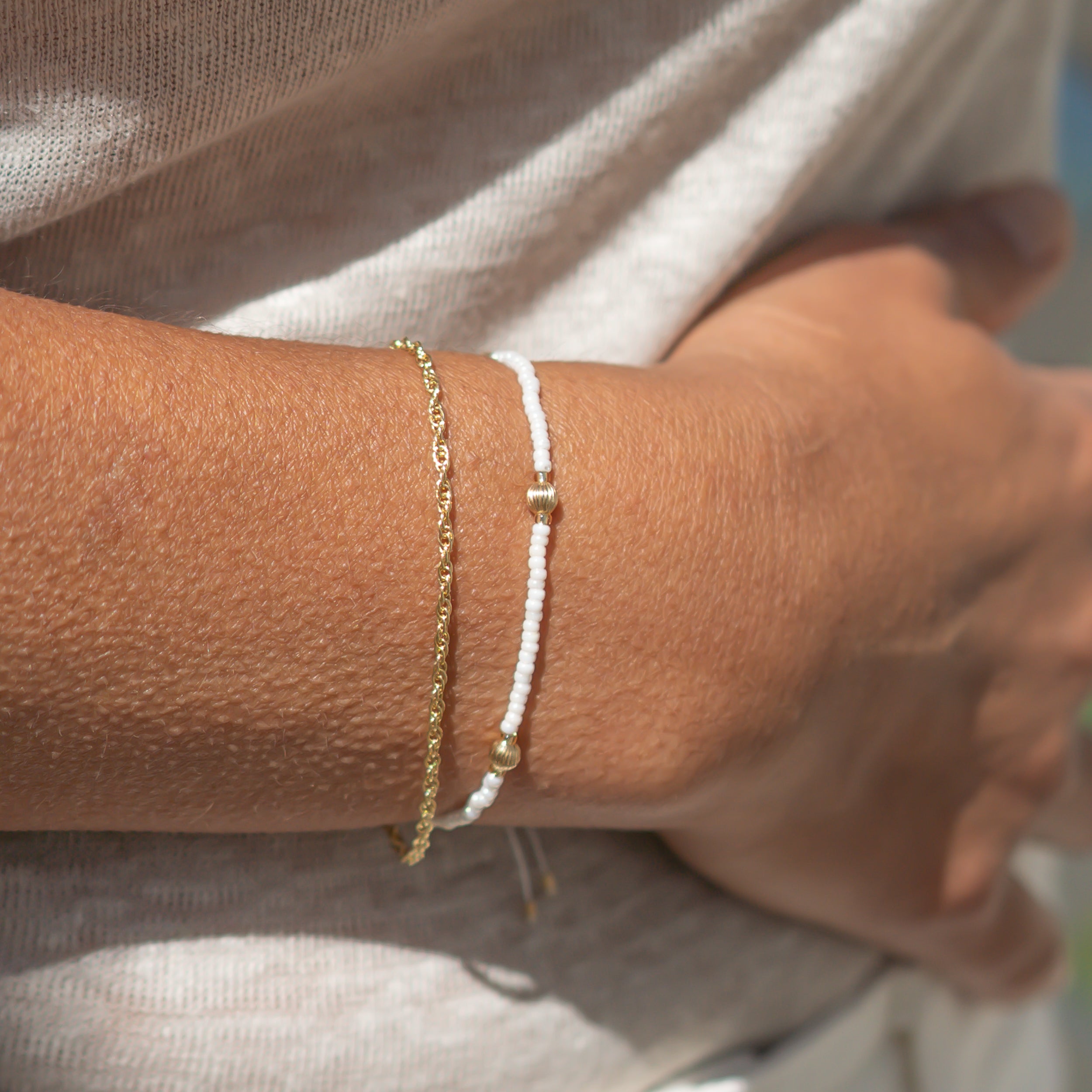 goldarmband und perlenarmband im set