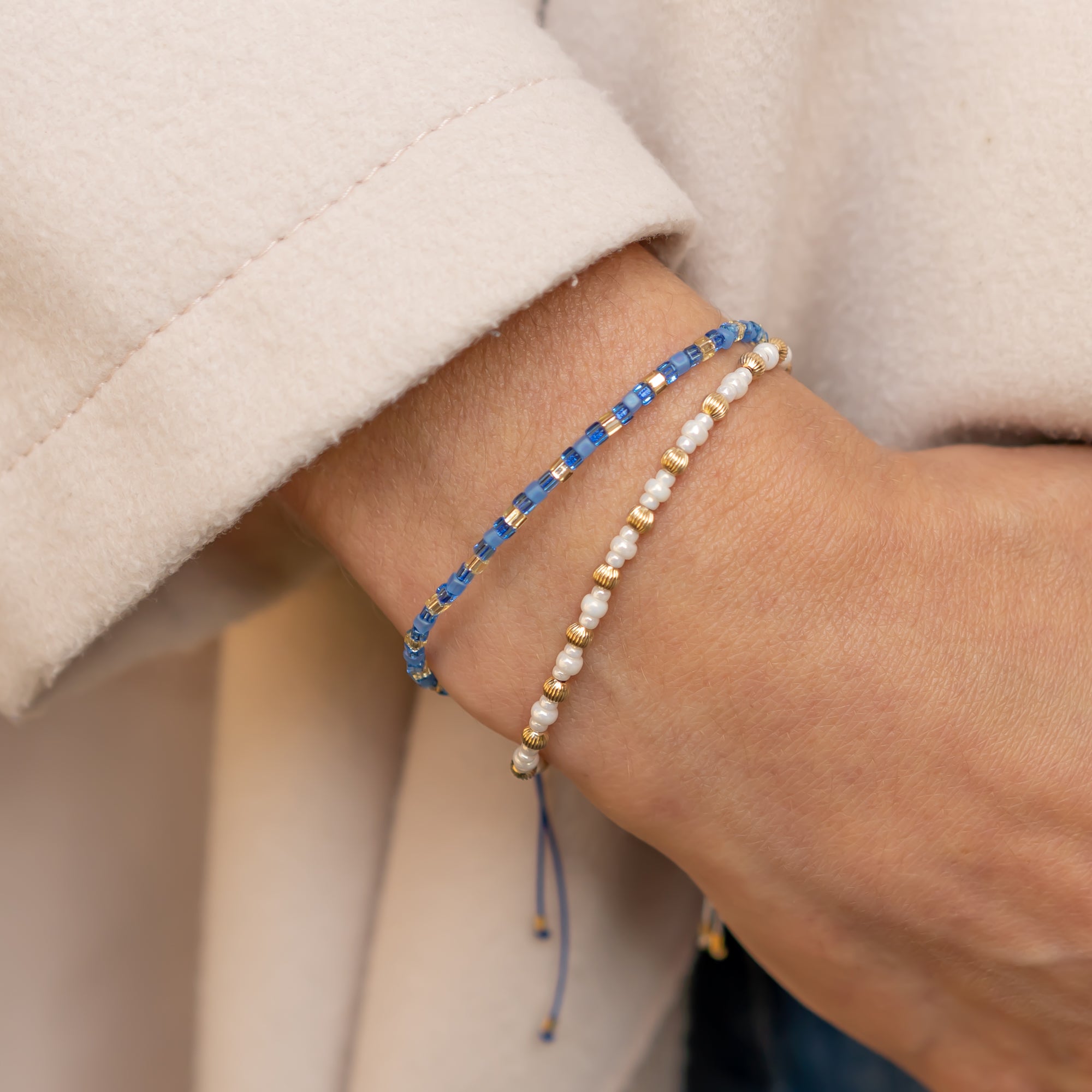 blau weisses armband set für damen