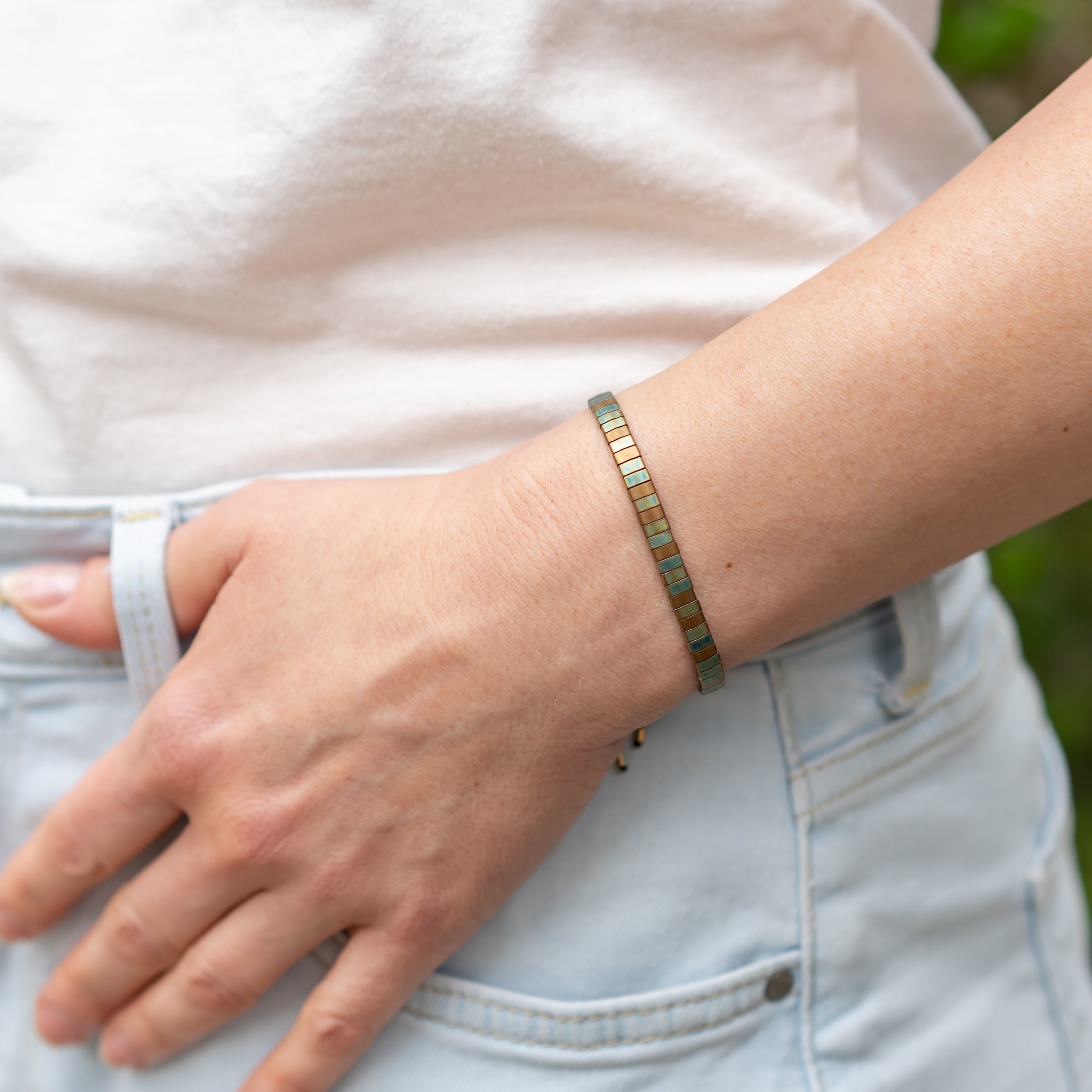 Breites Perlenarmband Vintage Sage