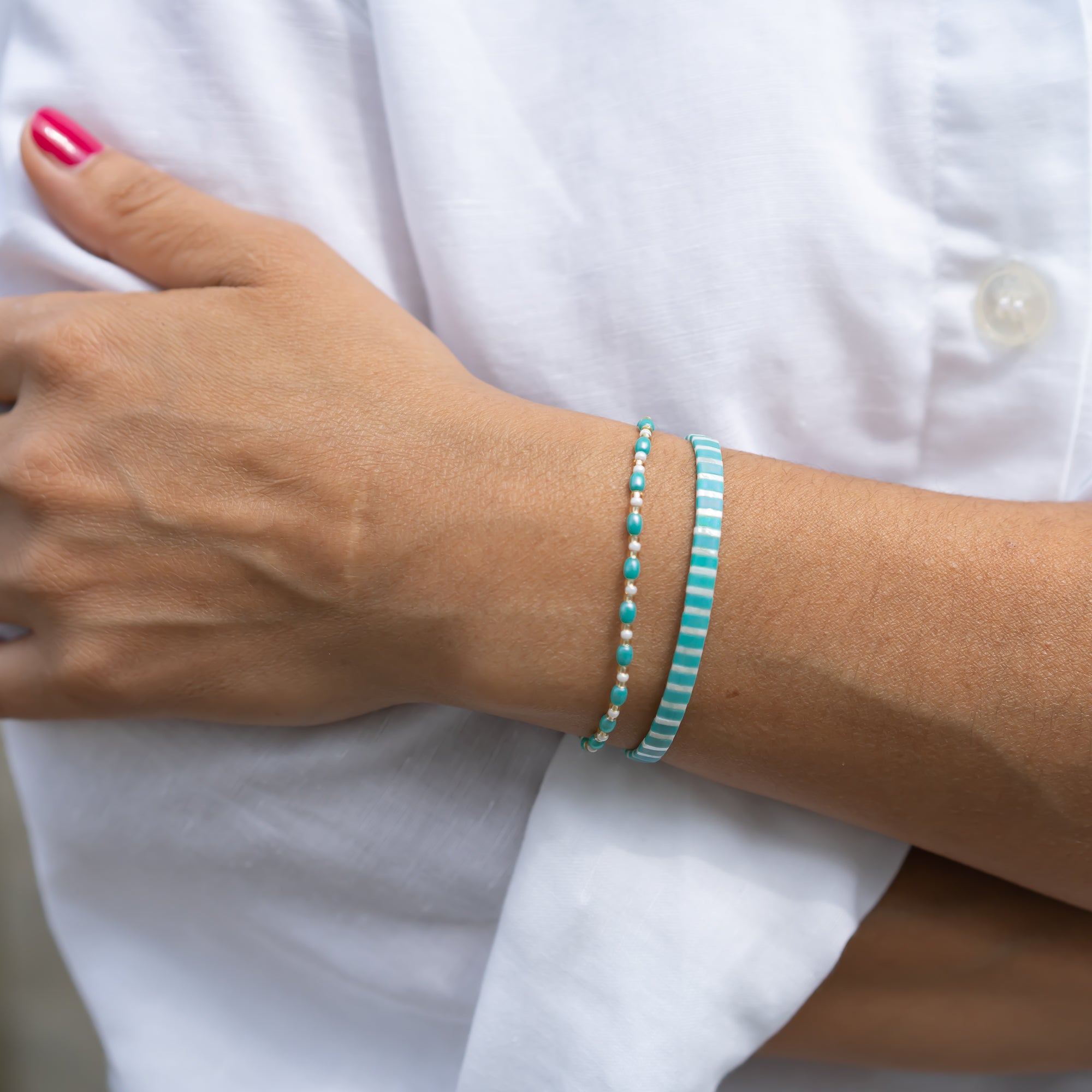 blaue perlenarmbänder damen