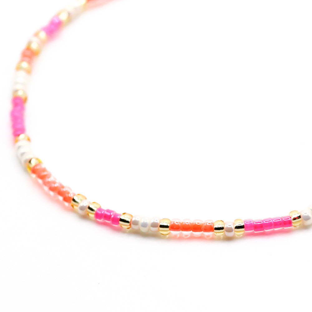 Handgemachtes pinkes Damen-Armband mit feinen Perlen und goldfarbenen Akzenten, filigranes Perlenarmband. - Armbandset Karibik - Pink