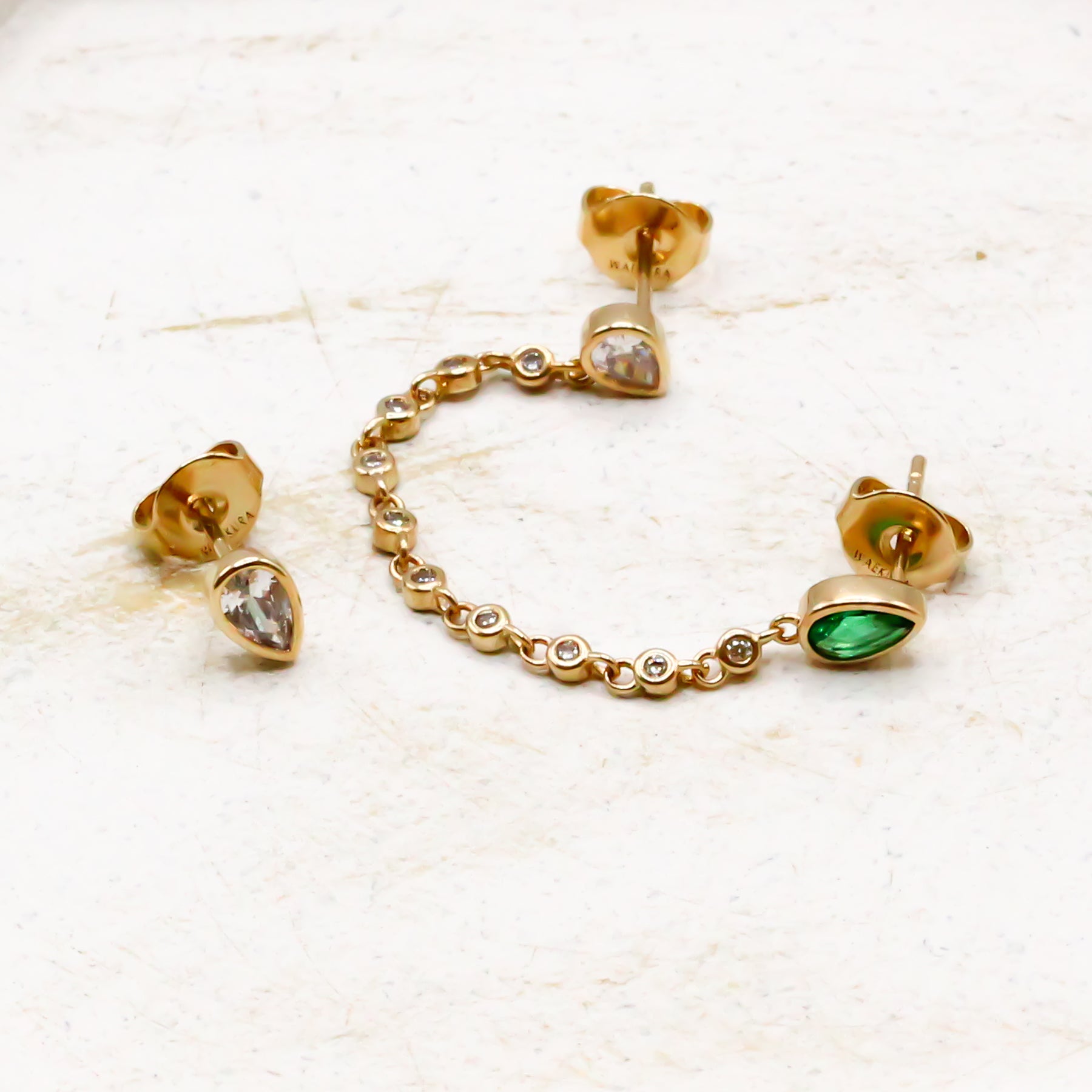 Ohrkette und Ohrstecker mit Zirkonia in Gold