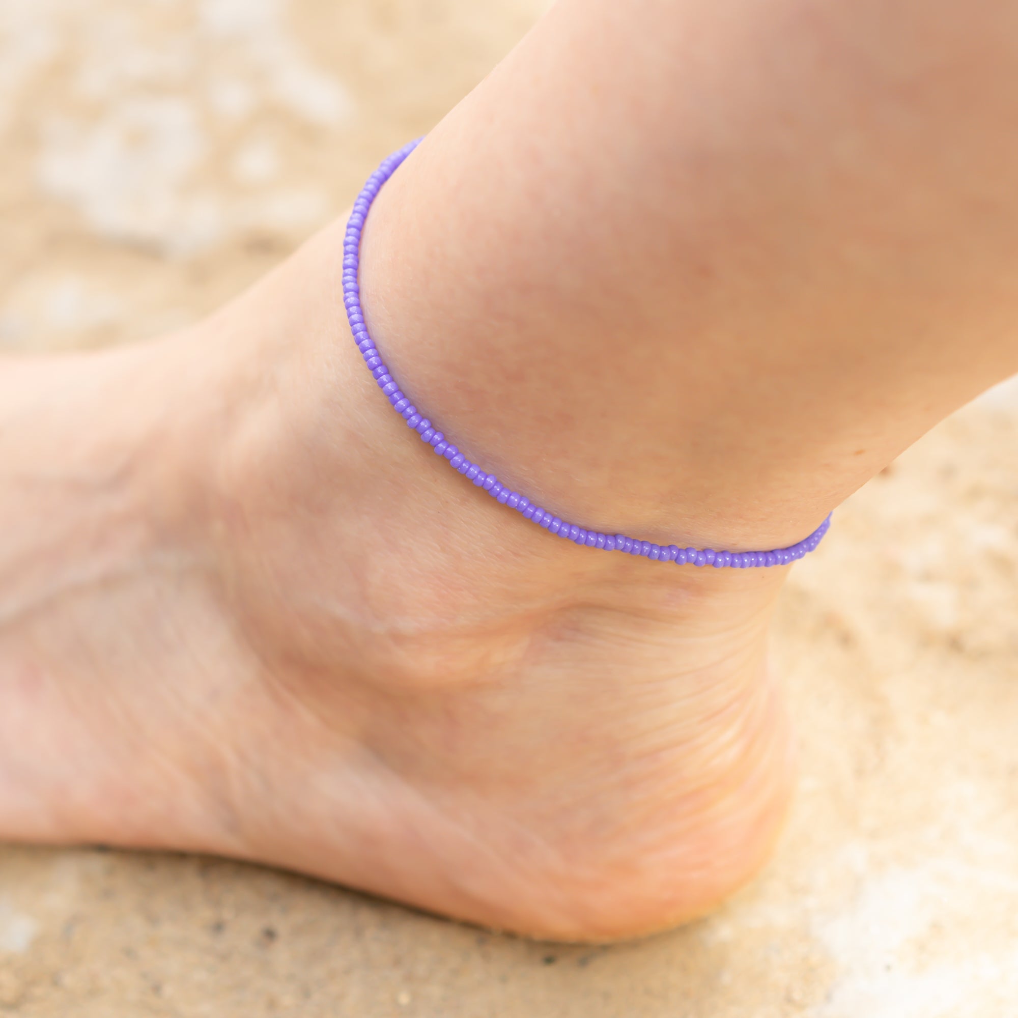 lila perlen fußkette damen