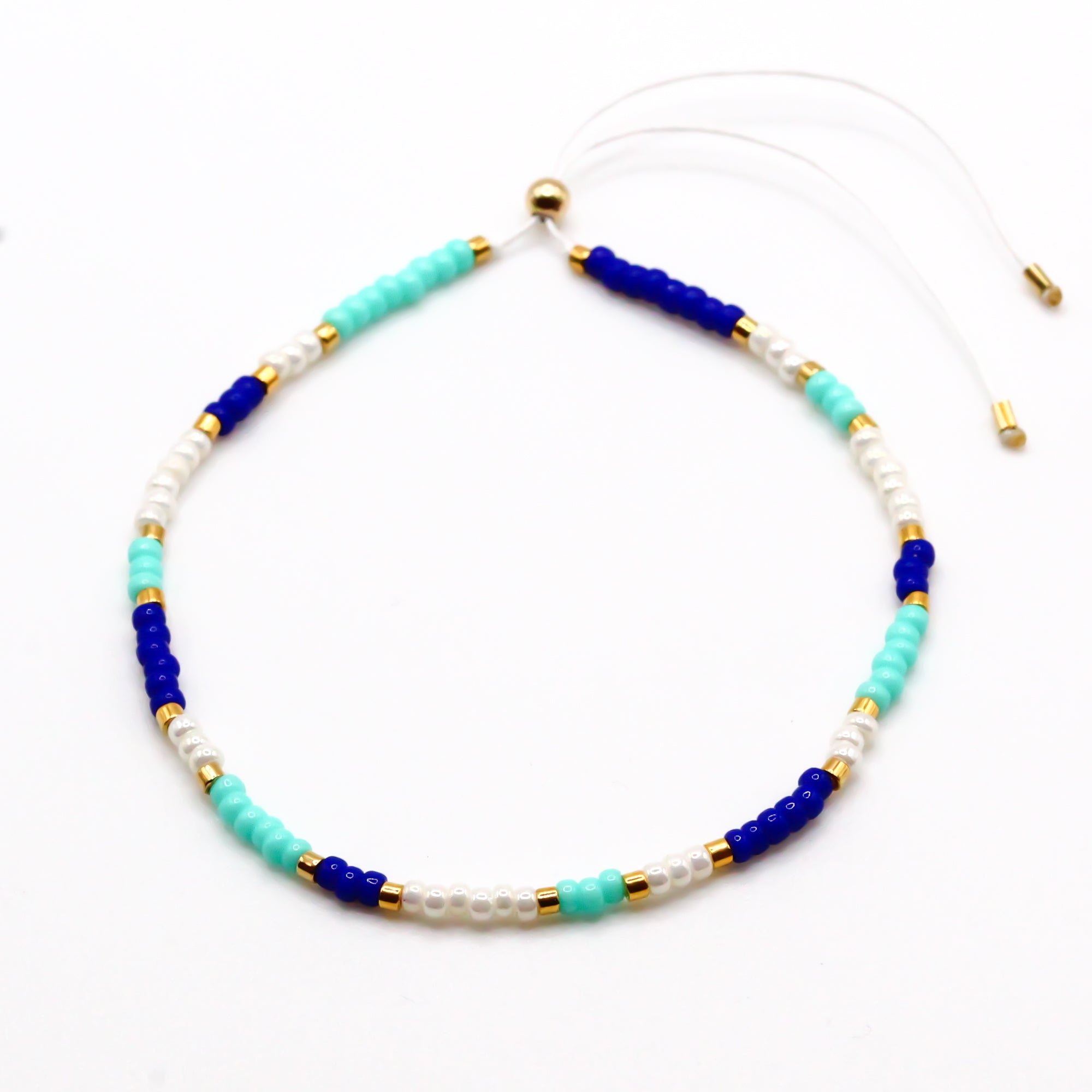 damen perlenarmband blau türkis gold