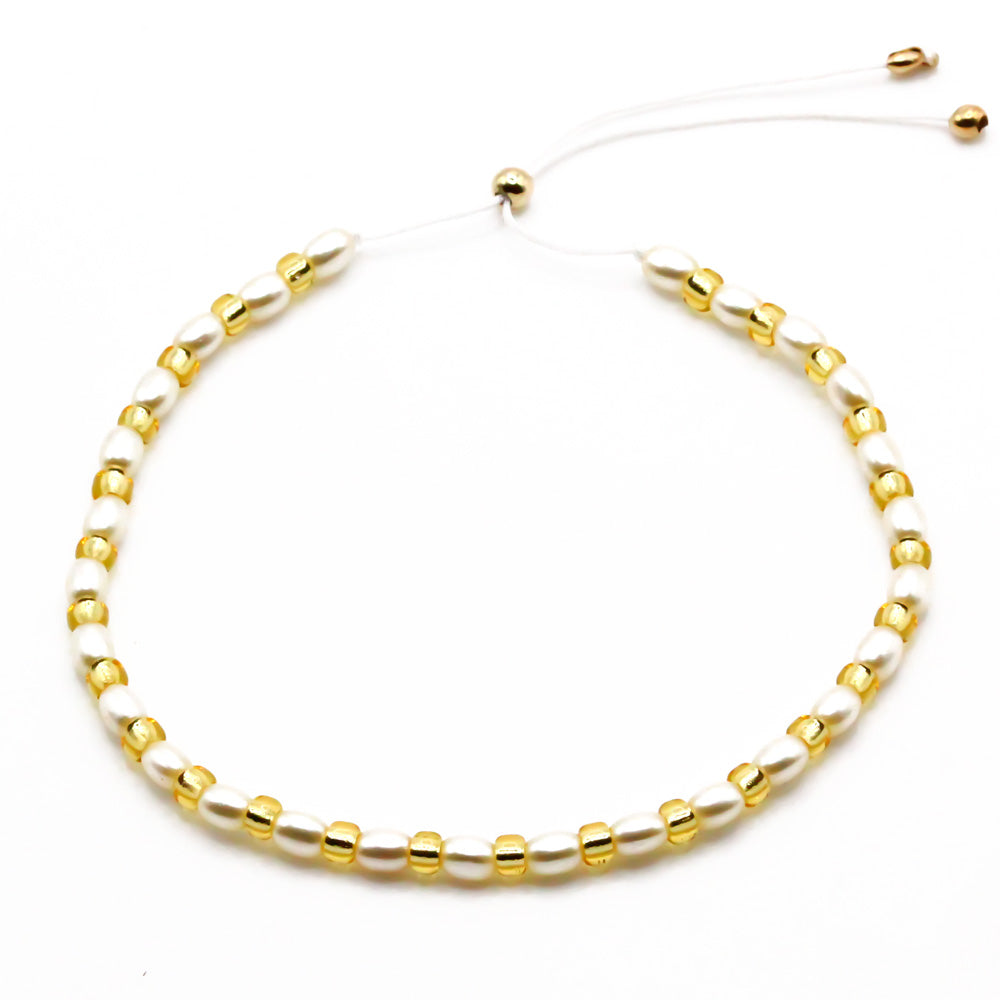 perlenarmband gold creme perlen in reiskorn form