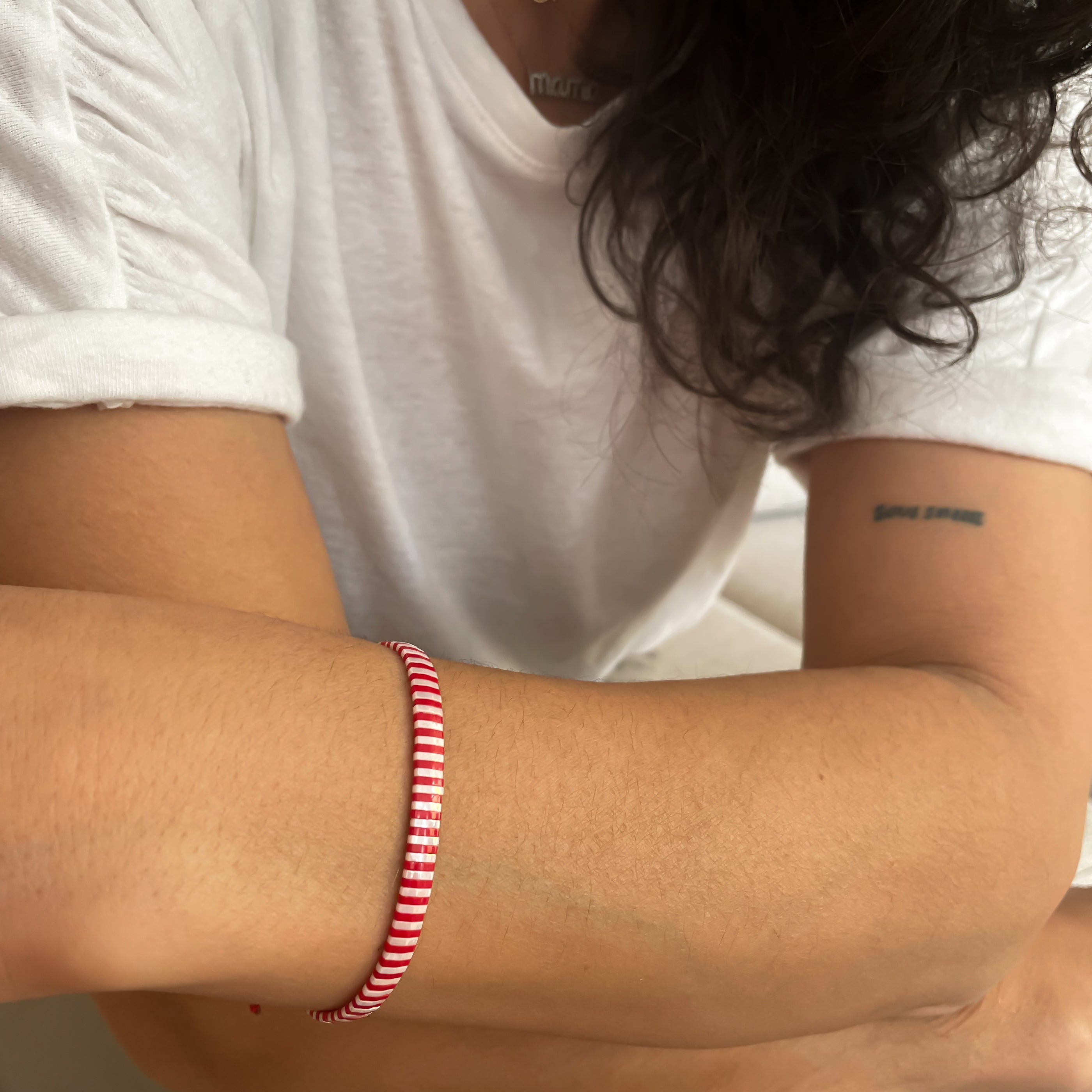 armband Perlen rot weiss