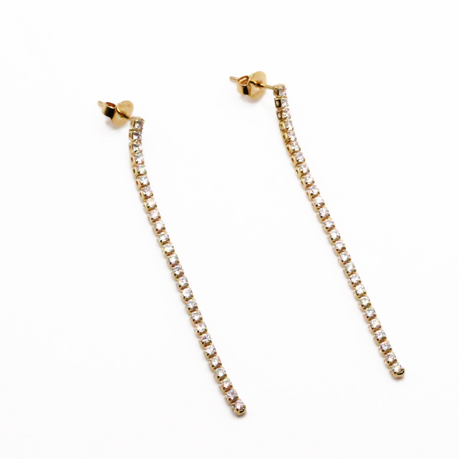 Goldene lange Ohrstecker mit Zirkonia besetzt