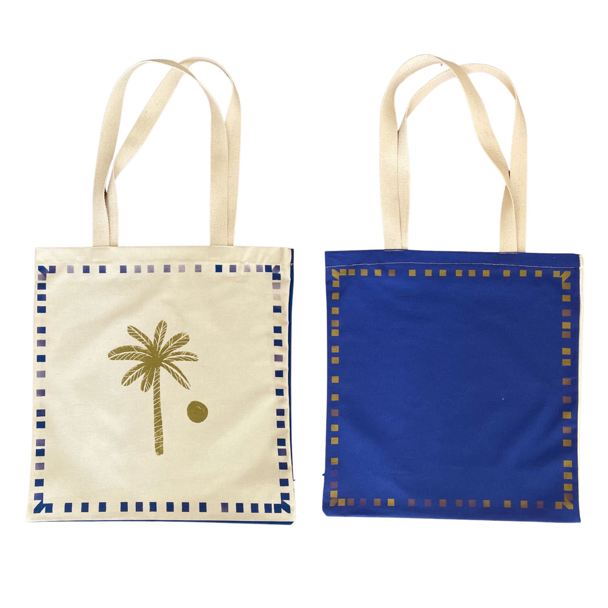 Baumwoll Tragetasche Sommer Palme blau