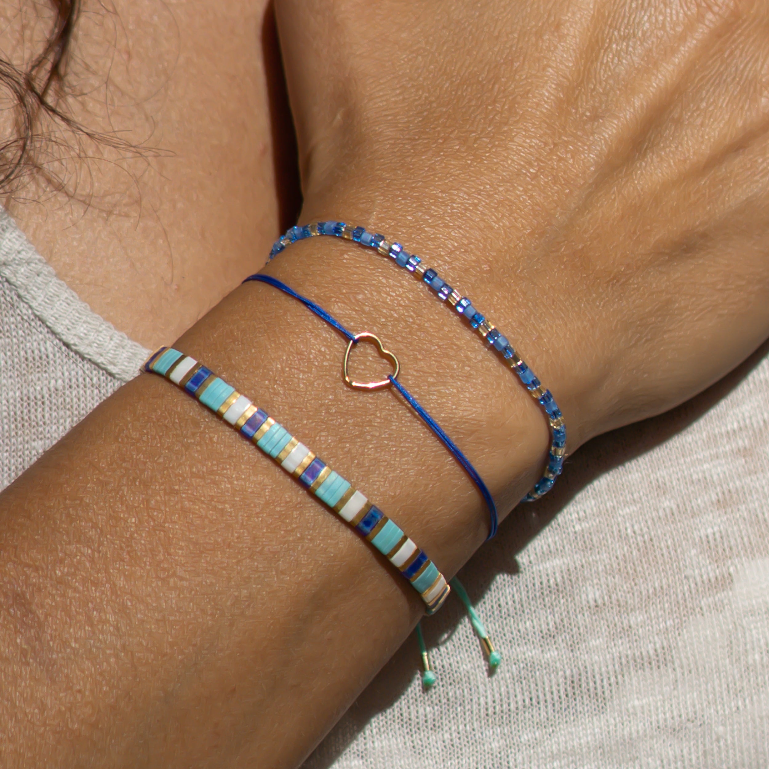 armbandset für damen in blau und türkis