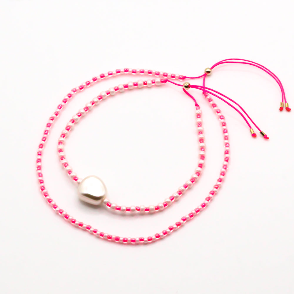 perlenarmband und perlenfusskette set pink