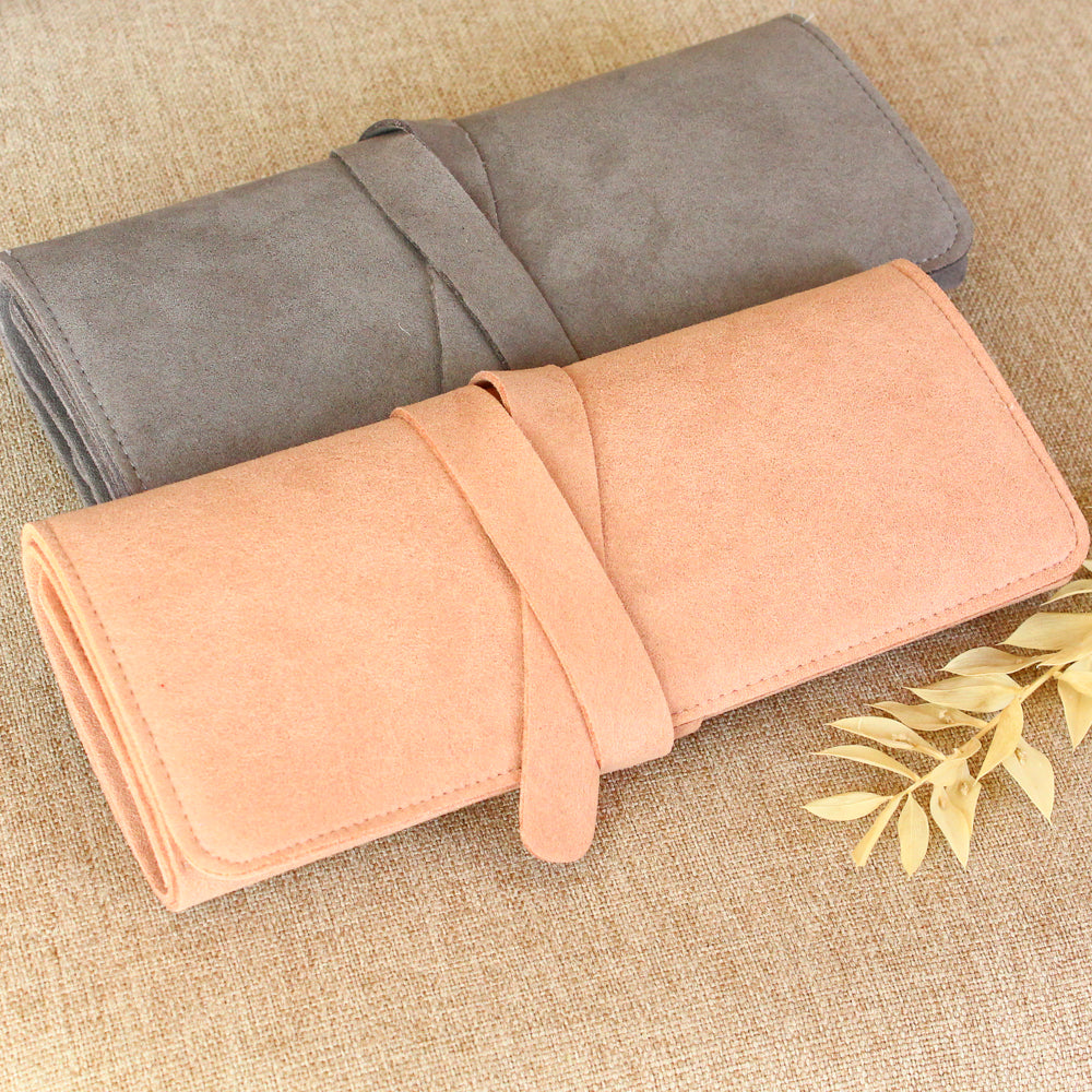 Schmucketuis für Reisen aus Stoff in rosa und grau