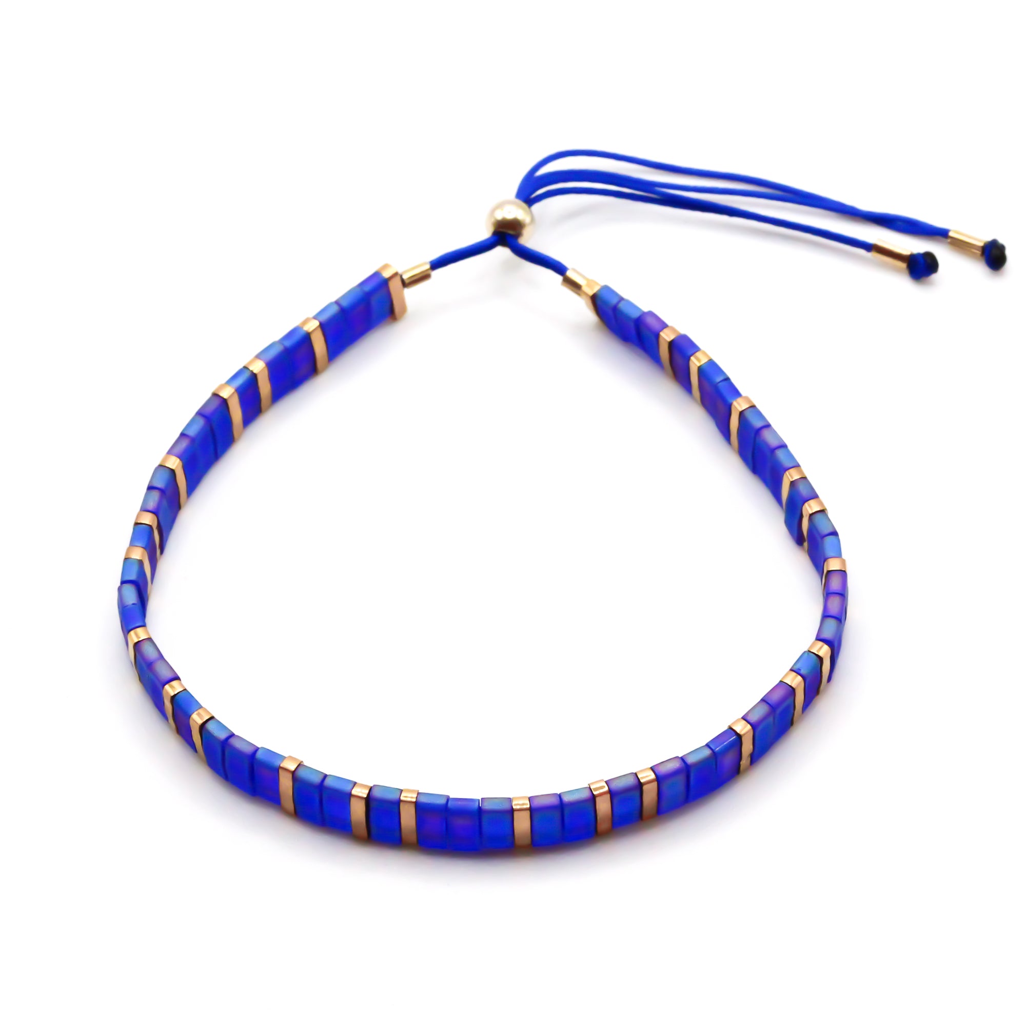 Breites Tila Perlen Armband für Damen in indigo blau mit gold