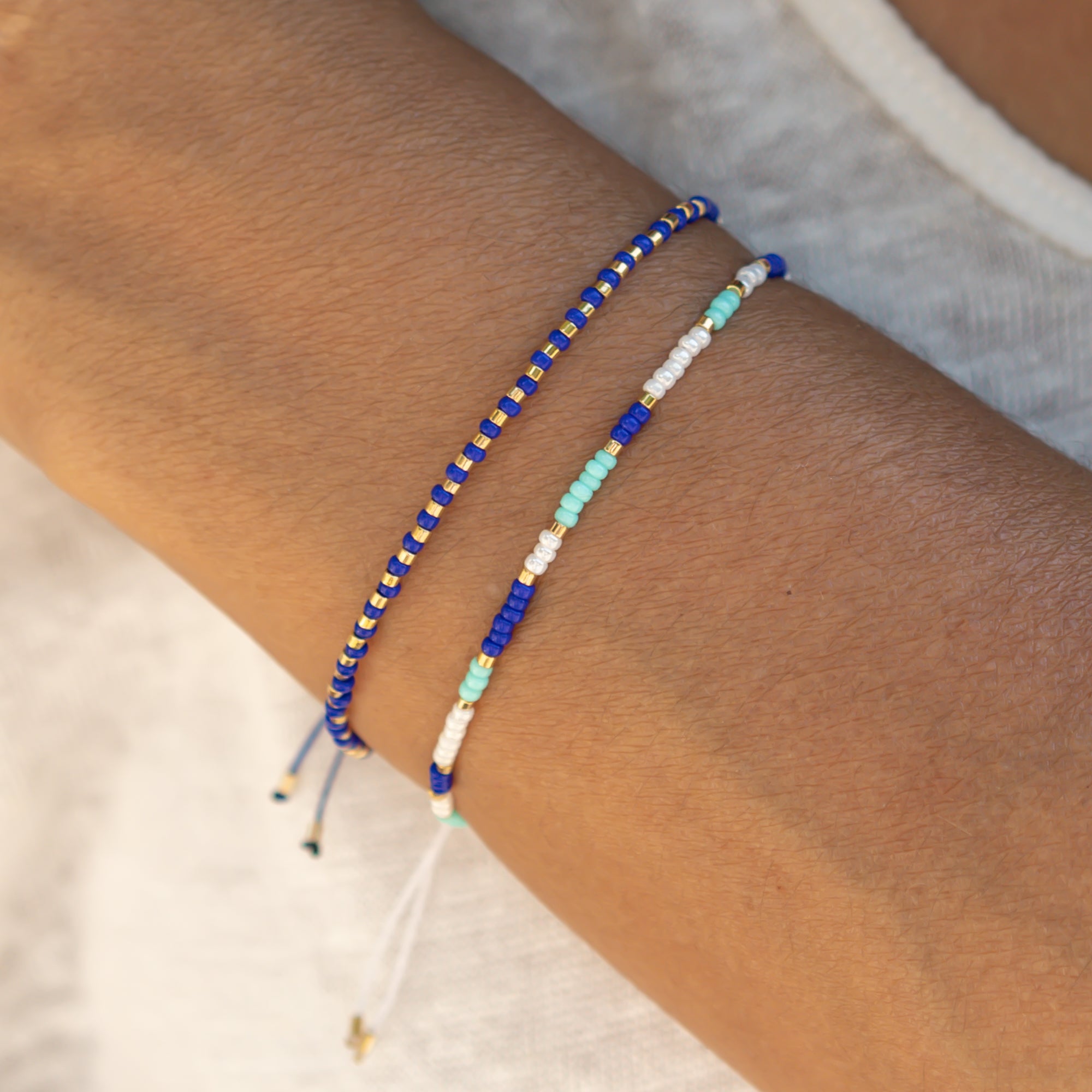 damen armbänder set blau türkis gold perlen