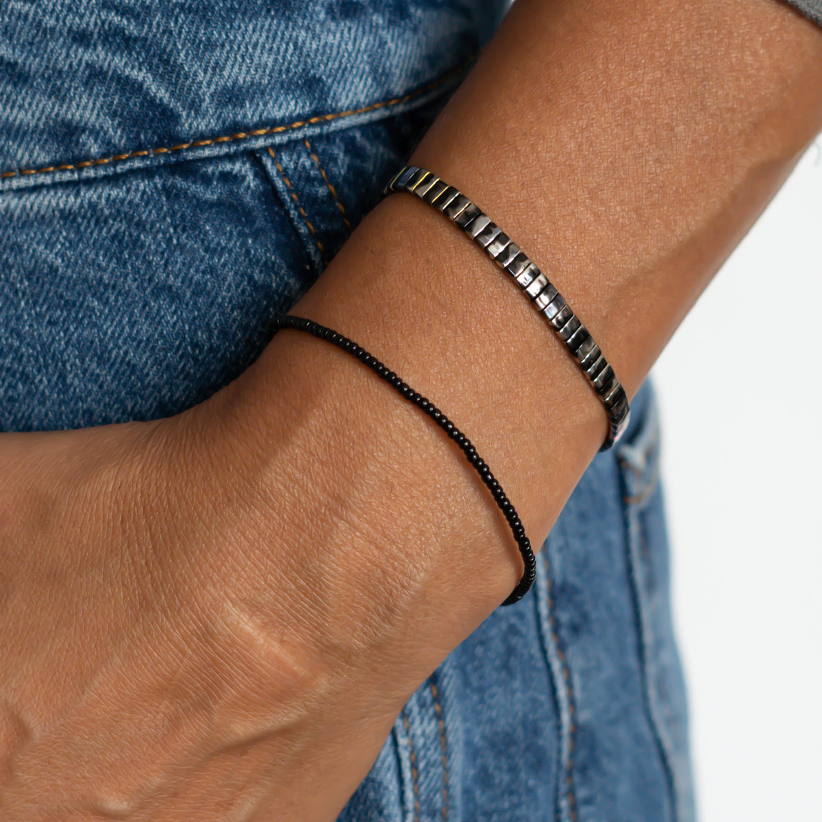 unisex armband set schwarz grau silber