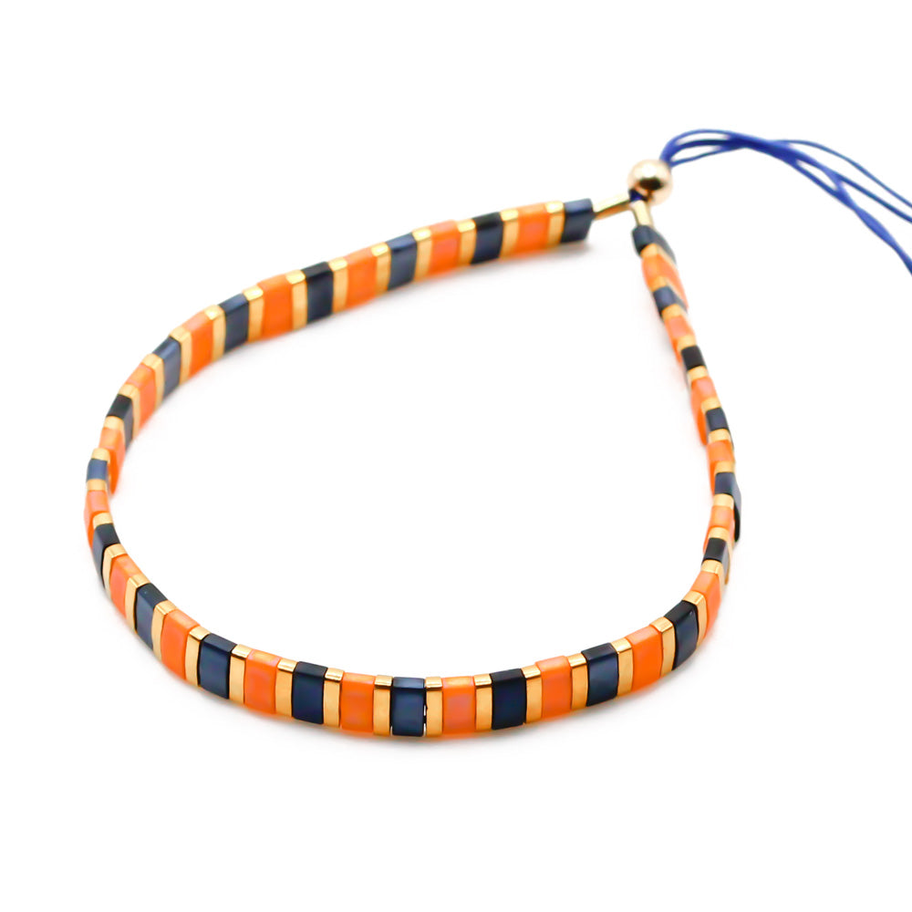 Perlenarmband breit blau orange gold