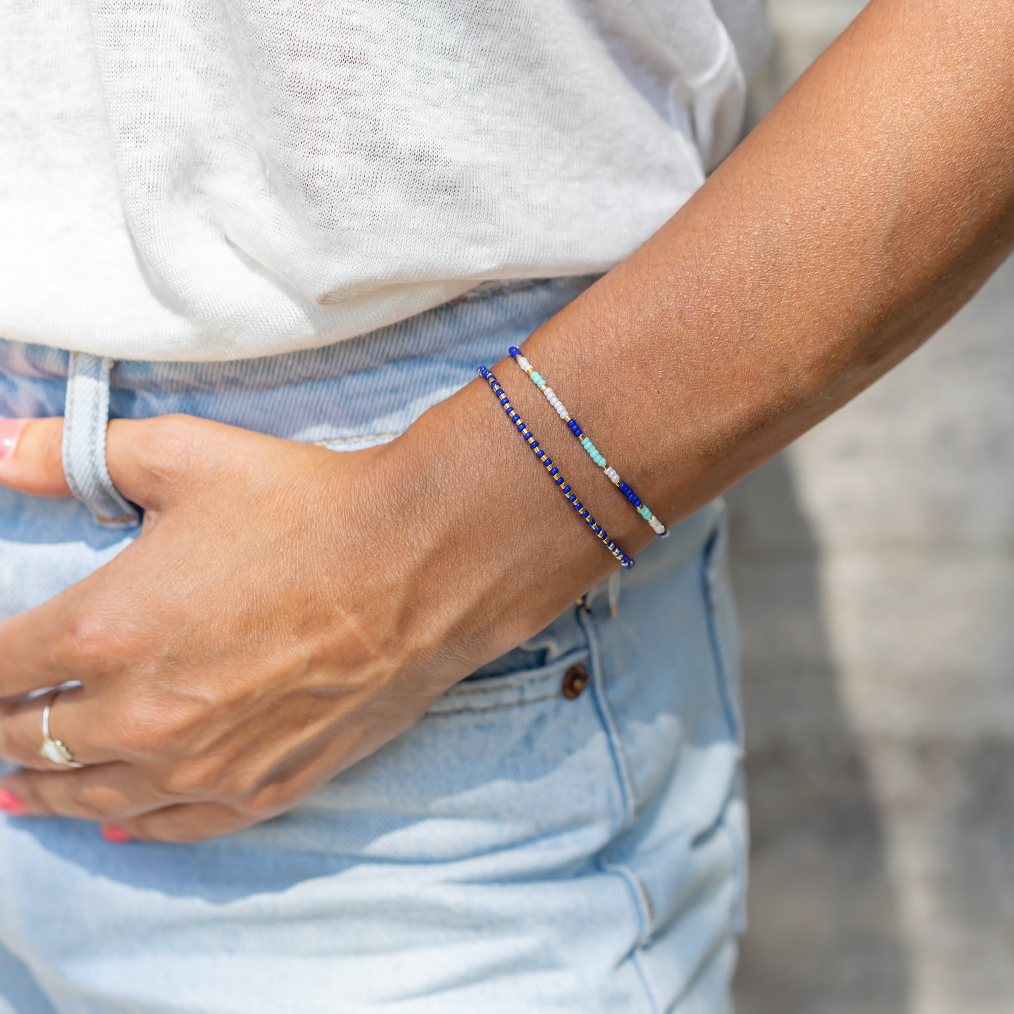 Blau türkises perlenarmbänder set für damen