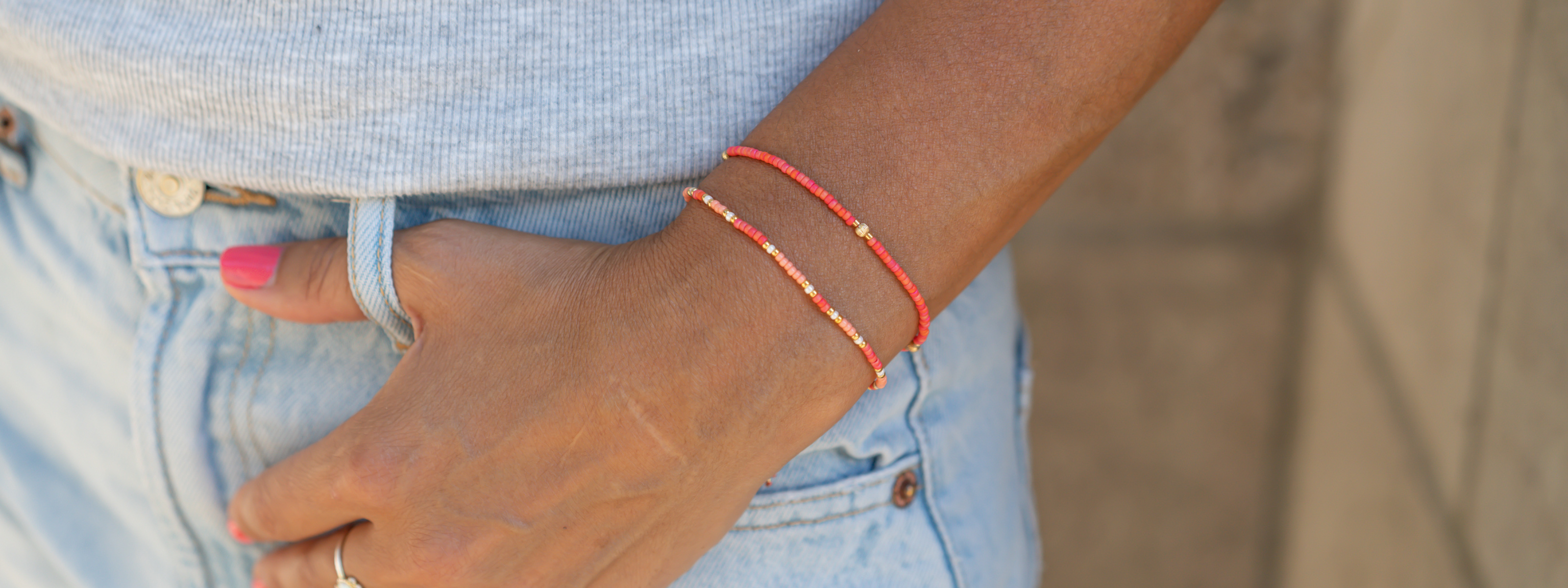damen perlenarmbänder apricot rot