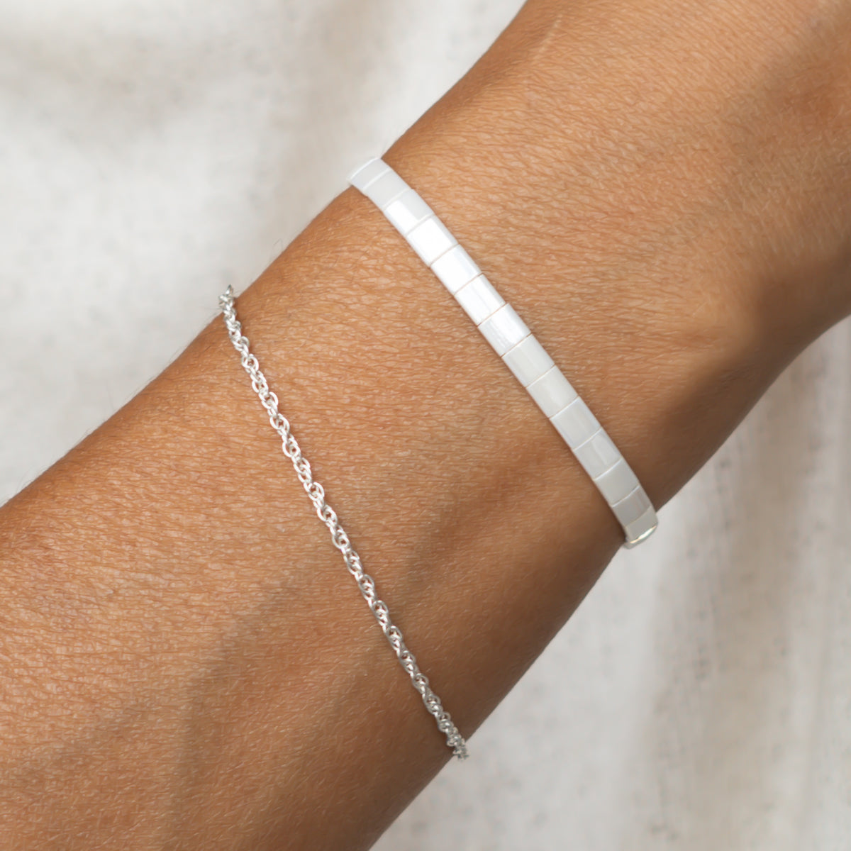 Damen Perlenarmband cremeweiss mit Silberarmband als Set