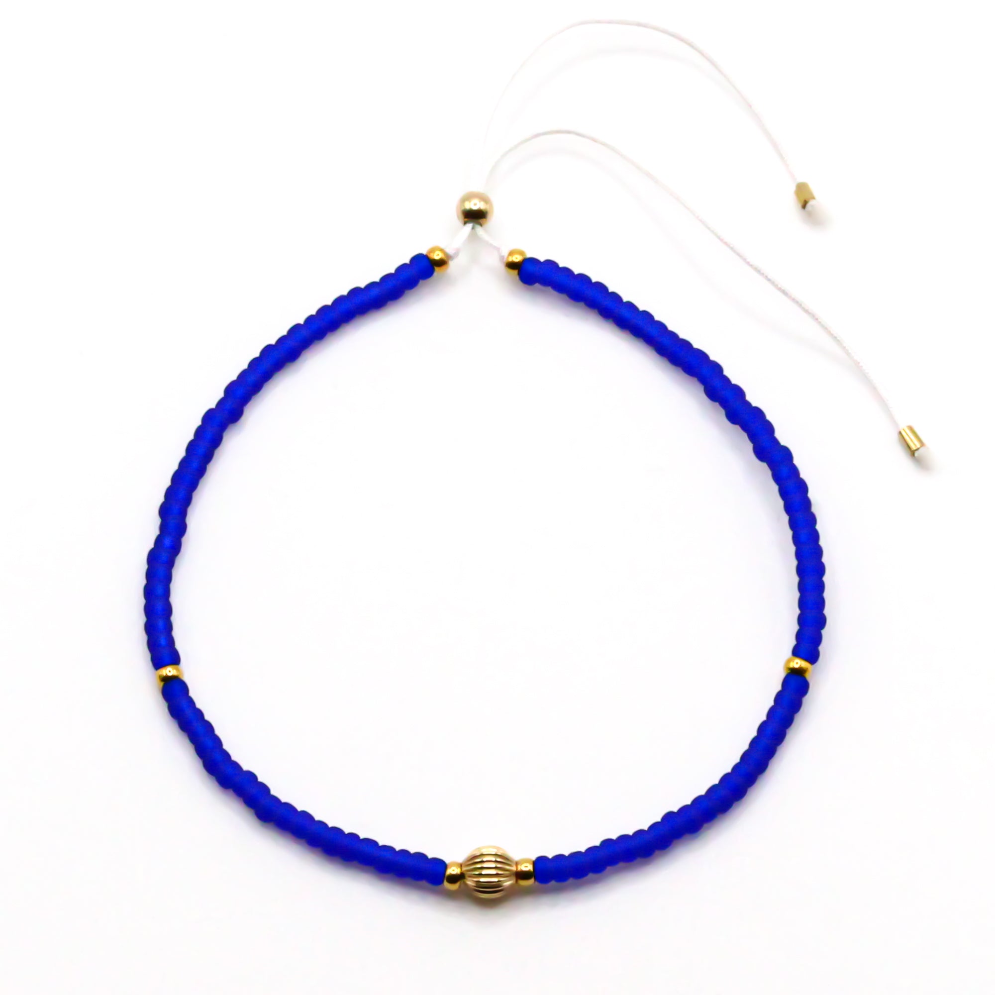 Blaues Damen Perlenarmband mit Goldperle