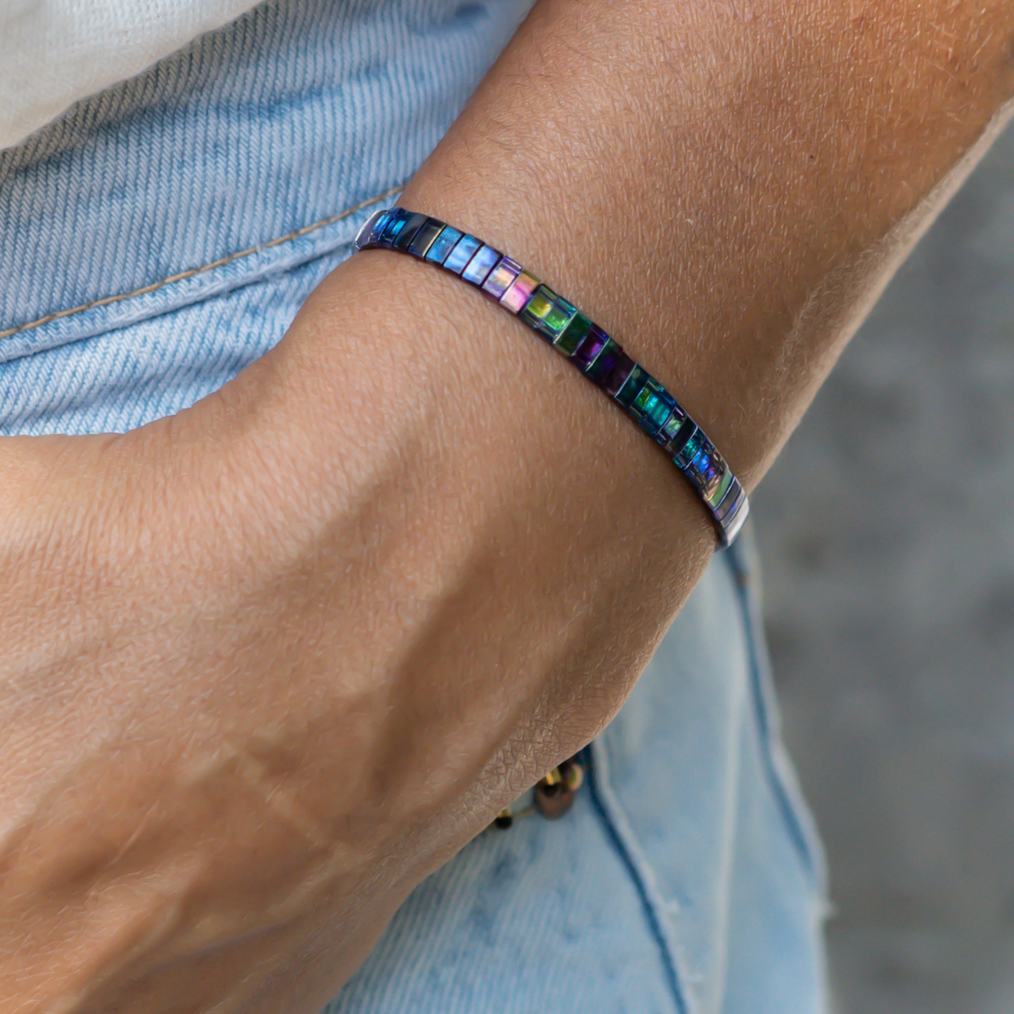 blau grünes perlenarmband für damen 