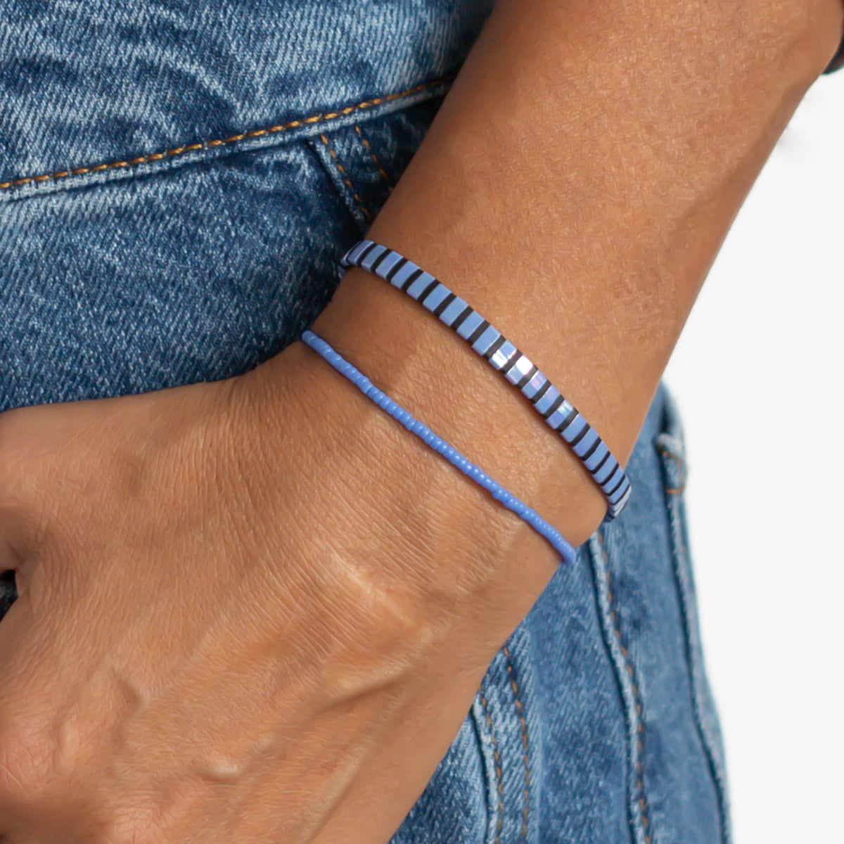 damen perlenarmbänder blau lila