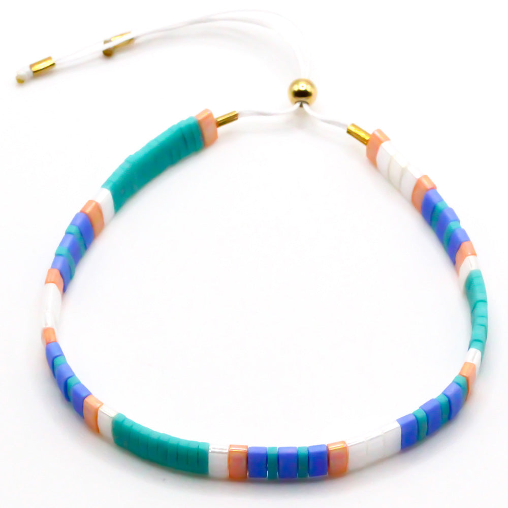 Perlenarmband in blau und apricot