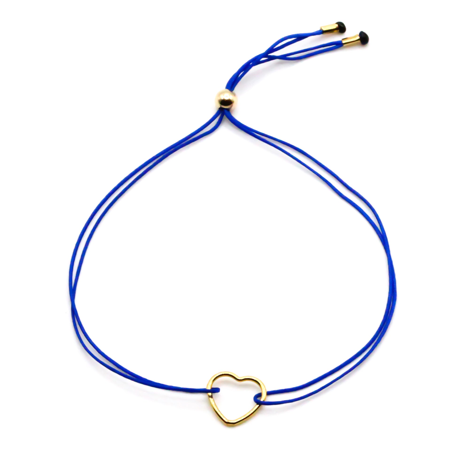 blaues dünnes nylon stoffarmband mit gold herz