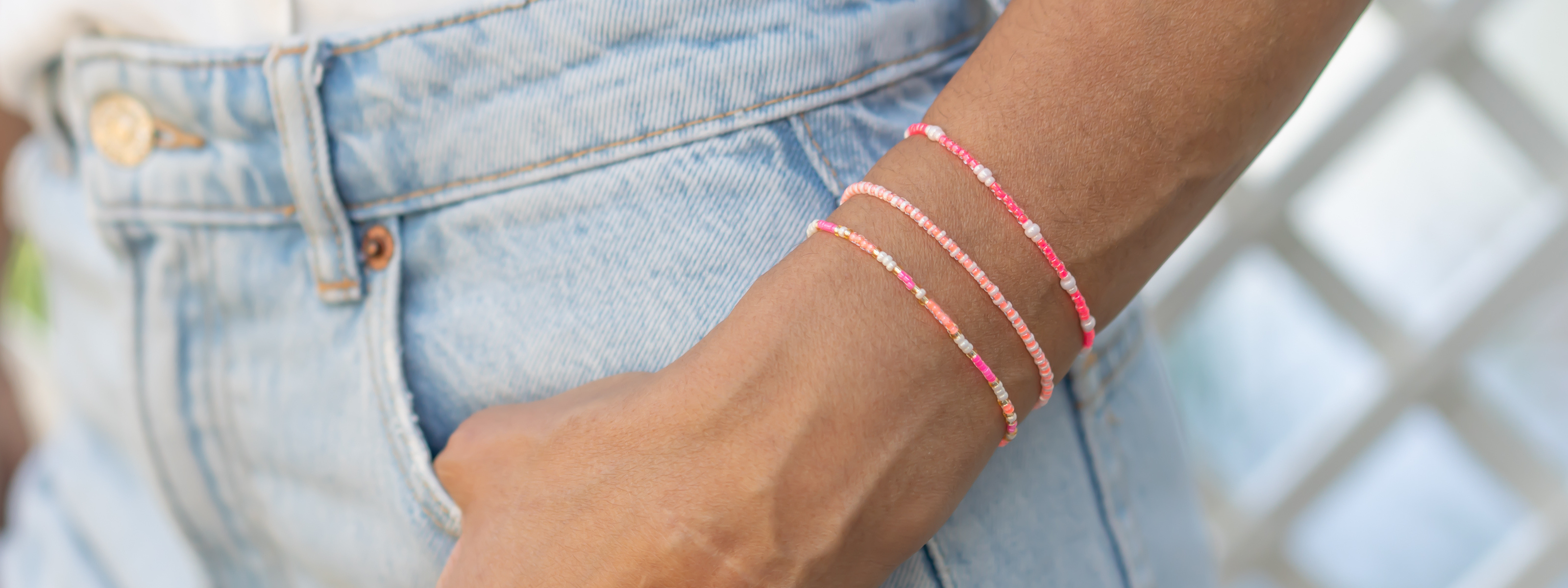 sommer perlenarmbänder set in pink, orange, apricot