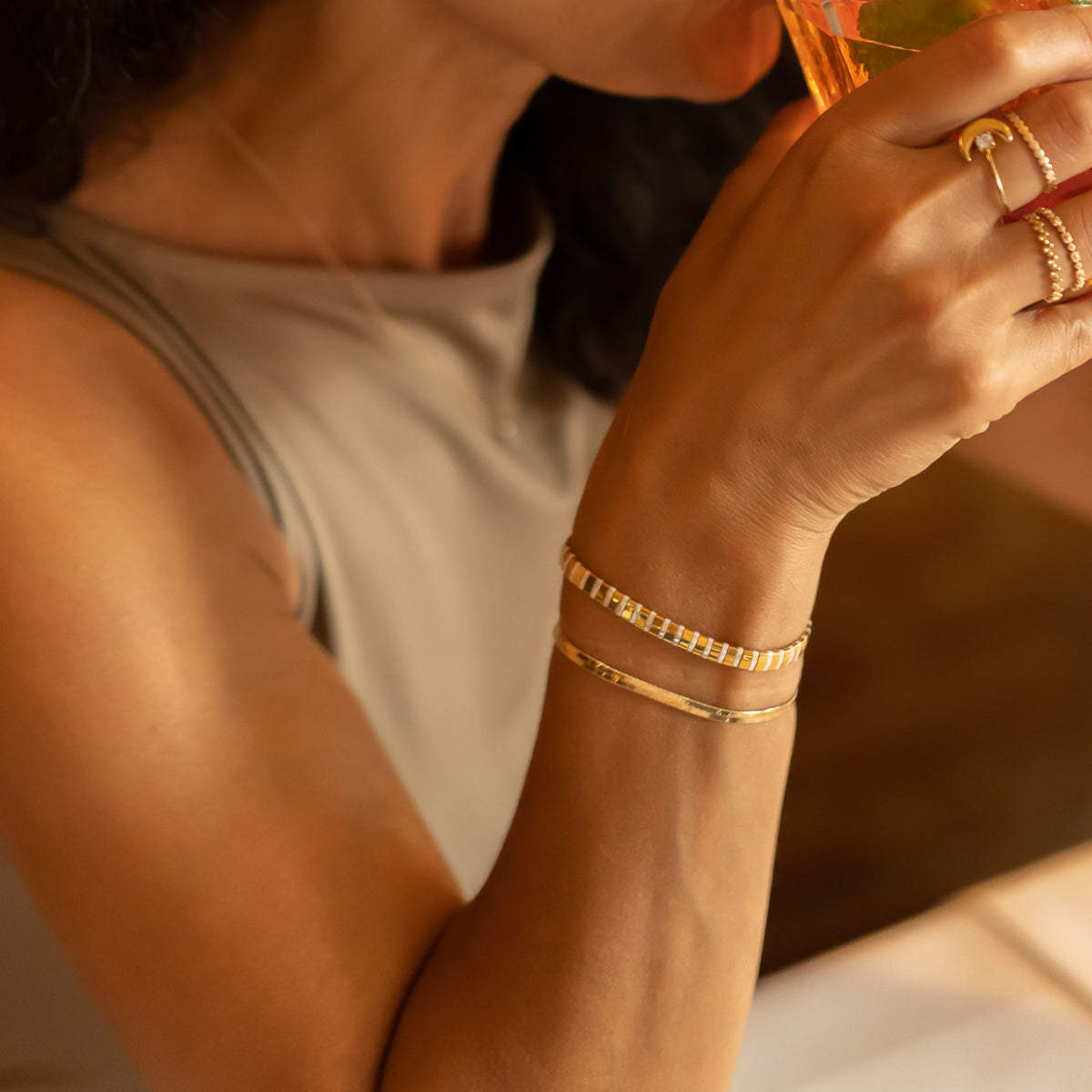 breites perlenarmband gold