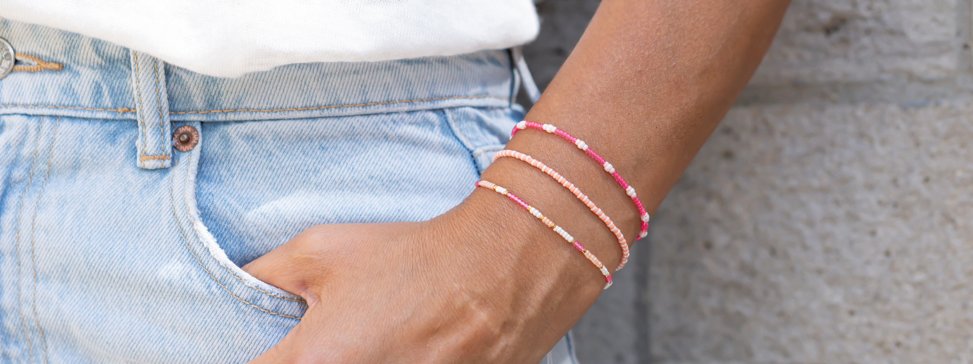 damen perlenarmbänder pink apricot
