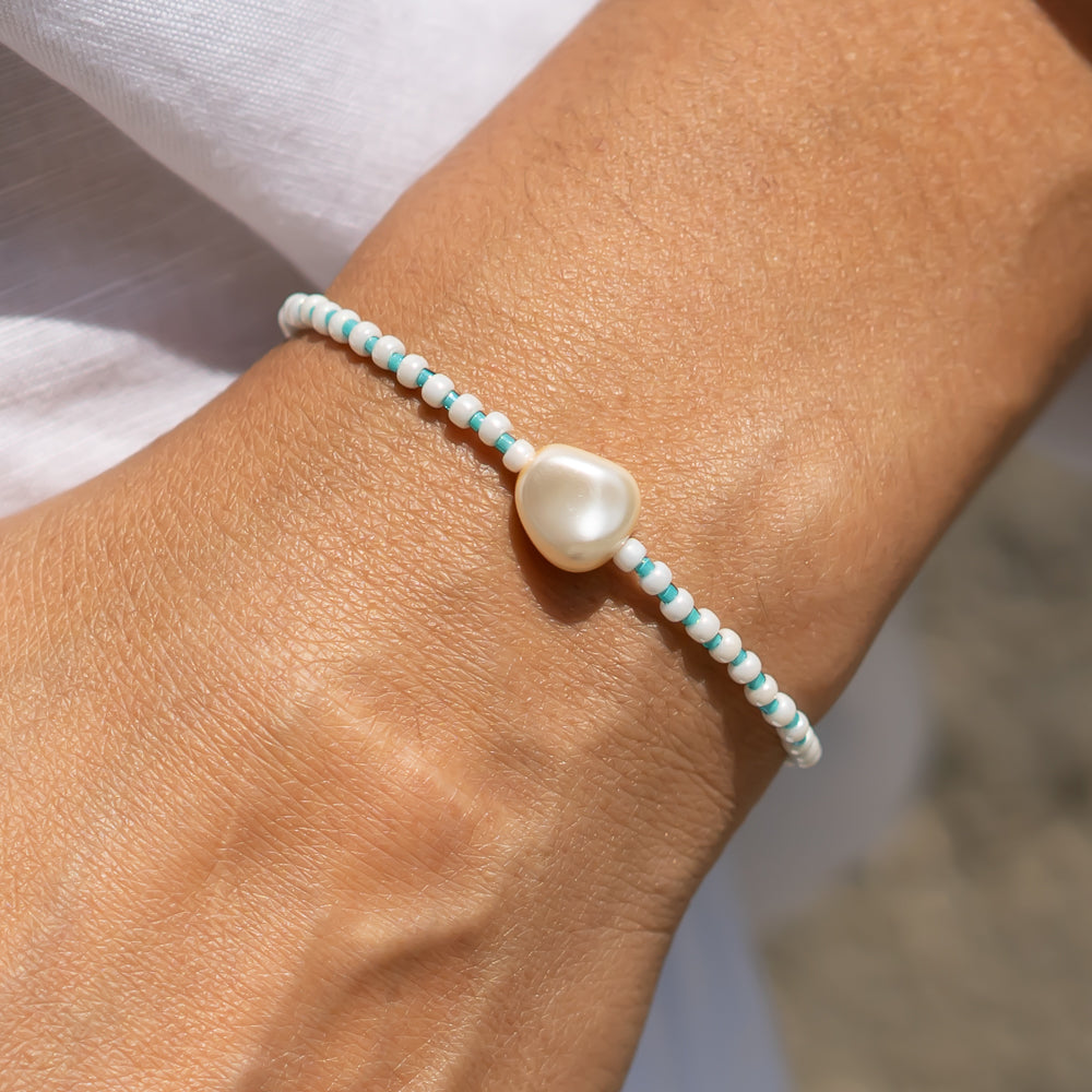 sommer perlenarmband blau türkis weiss